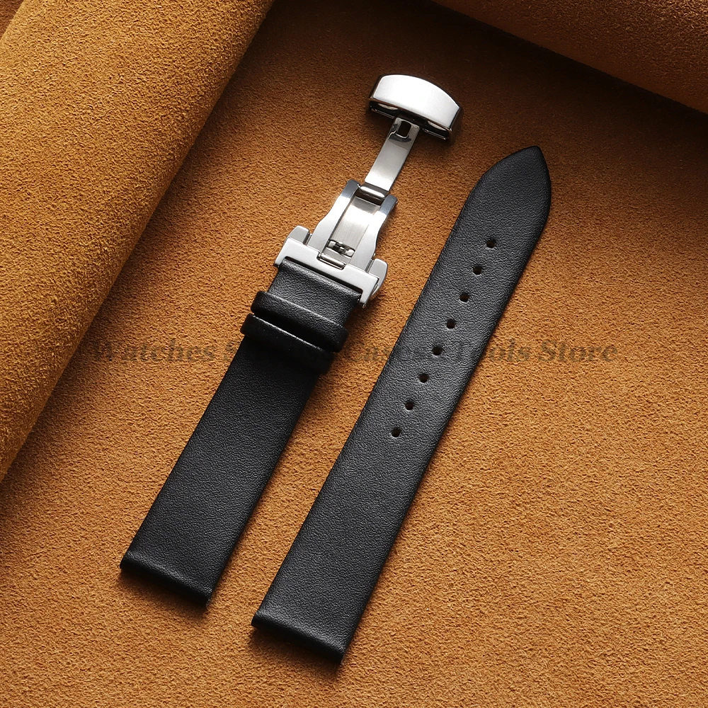 Luxurious Soft Calfskin Leather Watch Strap with Butterfly Buckle - Universal Fit
