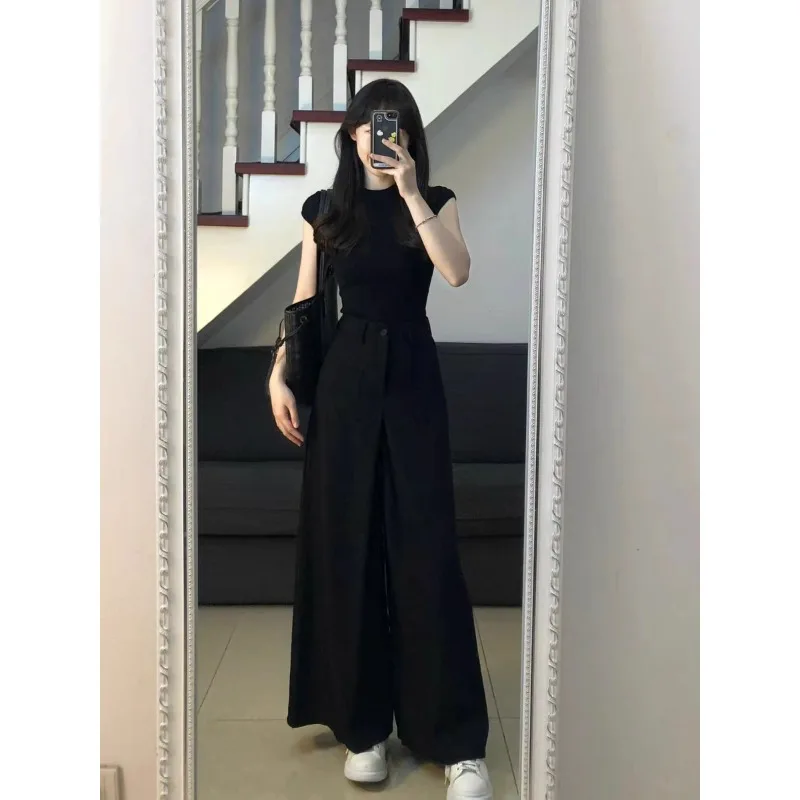 Deeptown Harajuku Spring Oversize Suit Pants Woman Office Ladies Casual Korean Style Baggy Slacks Streetwear Wide Leg Trousers