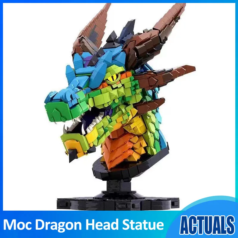 

Moc Dragon Head Statue Chinese Zodiac Model Animal Ornament Building Blocks Set Constructor Bricks DIY Toys for Children Gifts