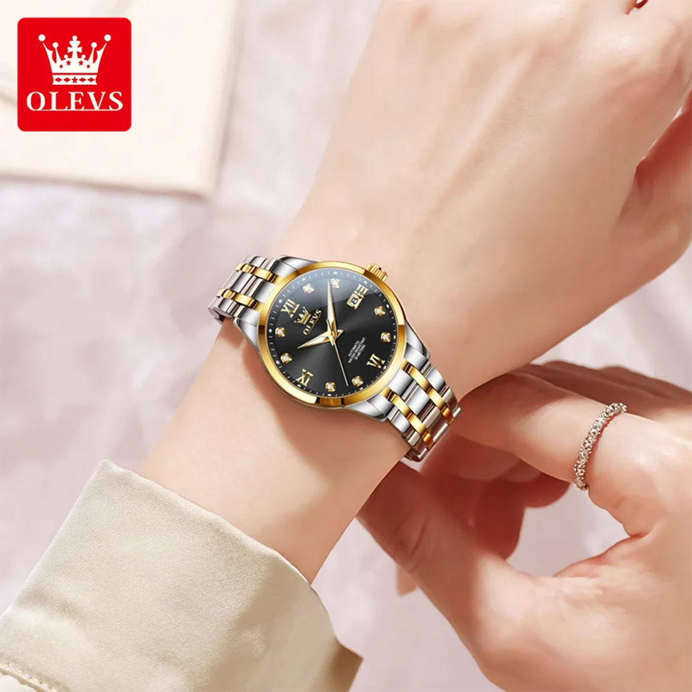 OLEVS 9946 Automatic Woman Watch Top Brand Luxury Mechanical Watch For Women Calendar Diamond Scale Waterproof Ladies Wristwatch