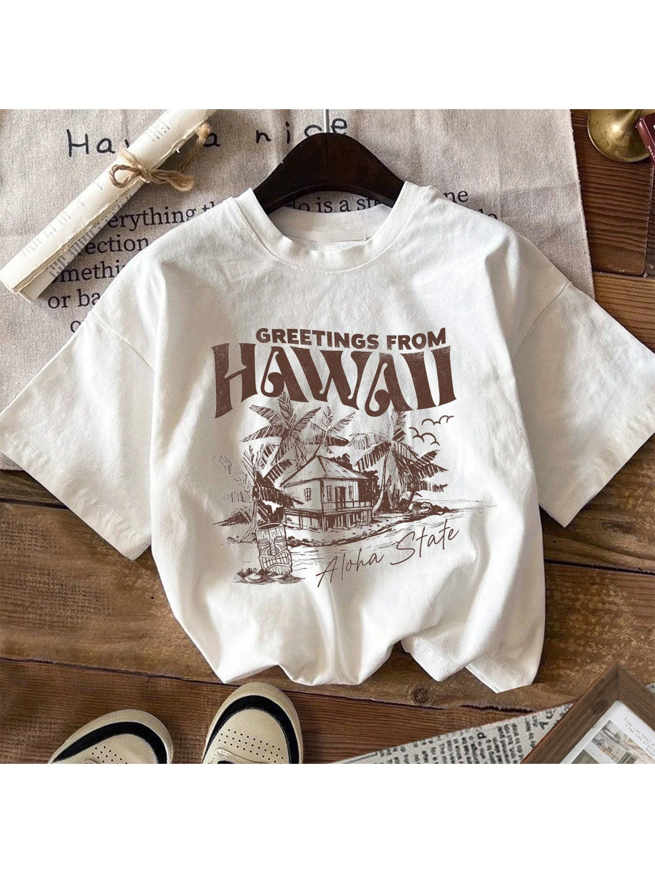 어린이 캐주얼 편안한 티셔츠 2026 하우스 트리 프린트 반팔 단색 상의 여행용