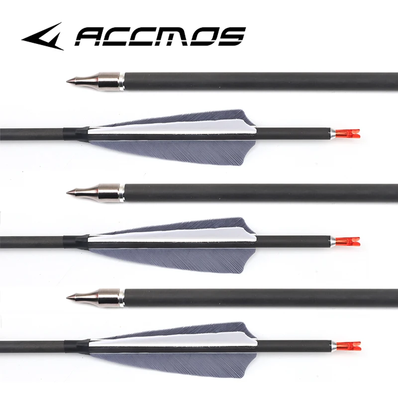 

6-12p Pure Carbon Arrow ID6.2mm Spine 350 400 500 600 700 800 Nature Vanes For Compound/Recuvre Bow Archery Hunting ACCMOS Arrow