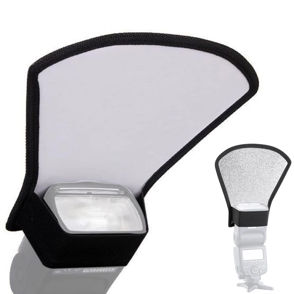 2-in-1 Silver/White Camera Flash Diffuser Softbox Photo Flash Light Reflector for Canon Nikon Sony Pentax Yongnuo Speedlite photography reflector
