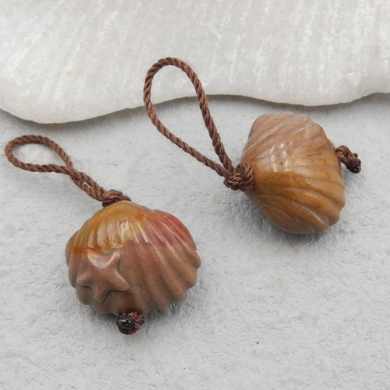 Carved Mookite Jasper shell  Earring Beads pair,For Women Jewelry Making DIY ,15x13x14mm5g