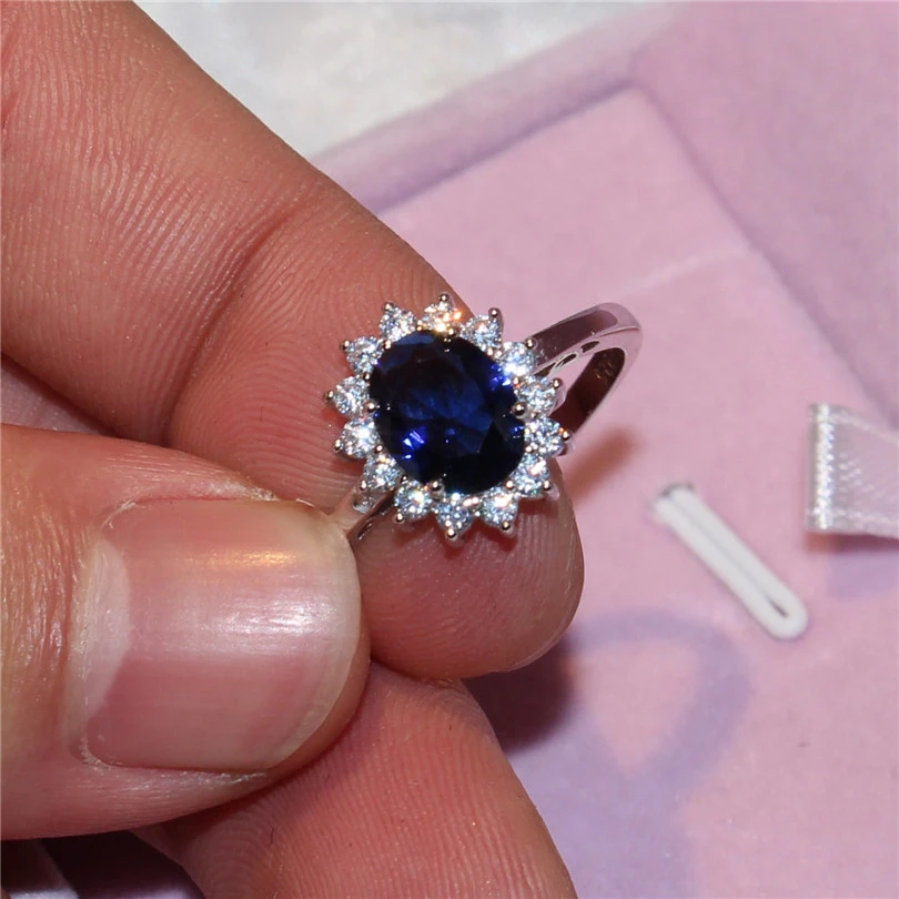 Princess Diana 925 Sterling Silver Engagement Ring Ruby Natural Amethyst  Blue Sapphire Topaz Bridal Wedding Rings for Women 2