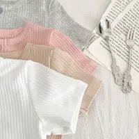 Summer Newborn Infant Baby Boy Girls Fallow Solid Color T-Shirt Round Neck Muslin Candy Color Kids Fashion Baby Clothing 6