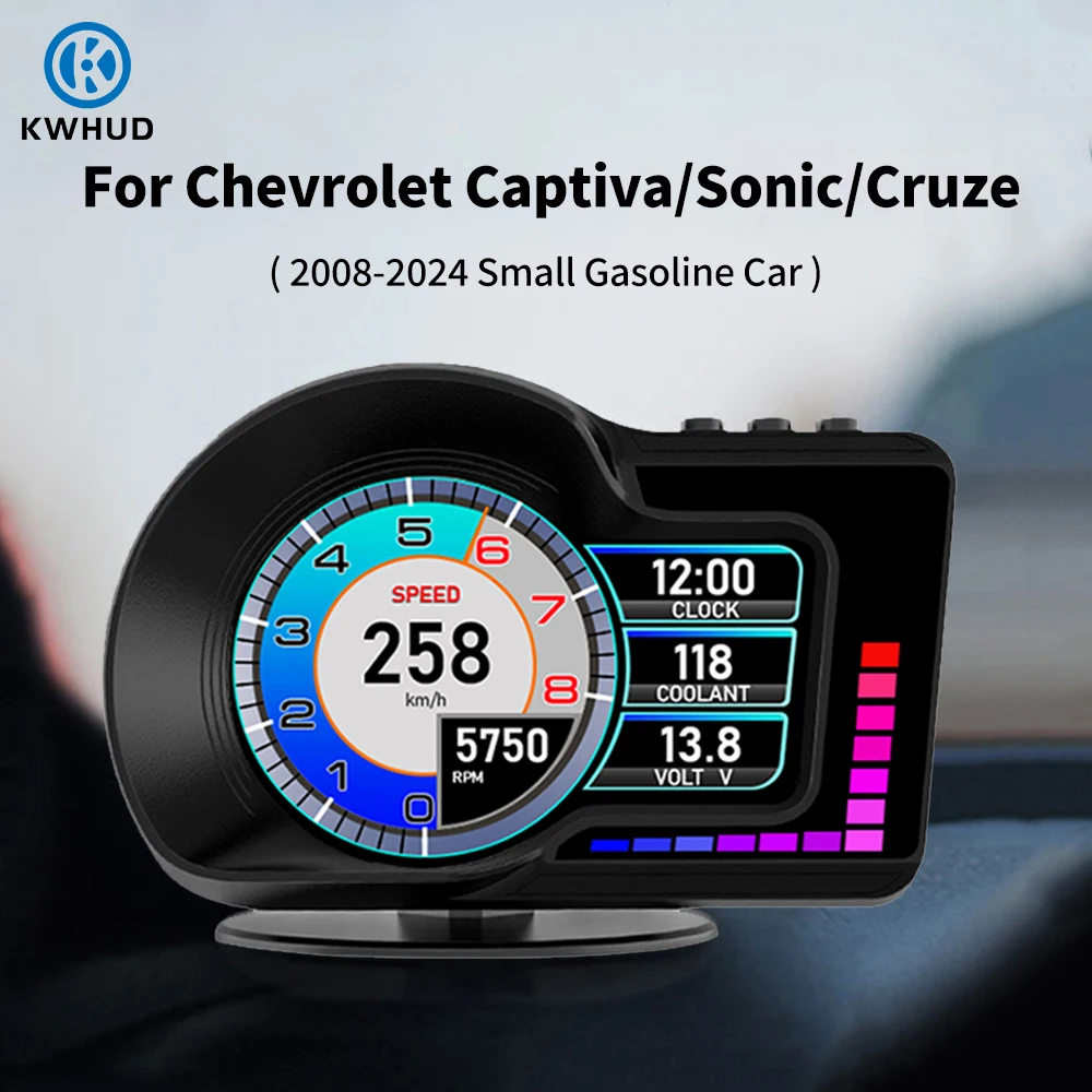 

KWHUD HUD OBD2 Display On-board Computer Car GPS Speedometer RPM Temp Meter For Chevrolet Captiva/Sonic/Cruze 2008-2024 Gasoline