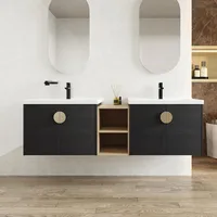 Double Sink Vanity Modern Wall Mounted Bathroom Vanity with Double Ceramic Sink Large Floating Bathroom Vanities Set 2