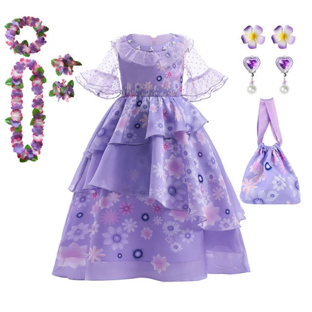 thumbnail image 1 of Disfraz de Disney Mirabel Isabela para niñas, vestido de princesa, traje de Cosplay, Encanto, Carnaval, fiesta de cumpleaños, corona, ropa, bolso, Encanto, 1 of 5