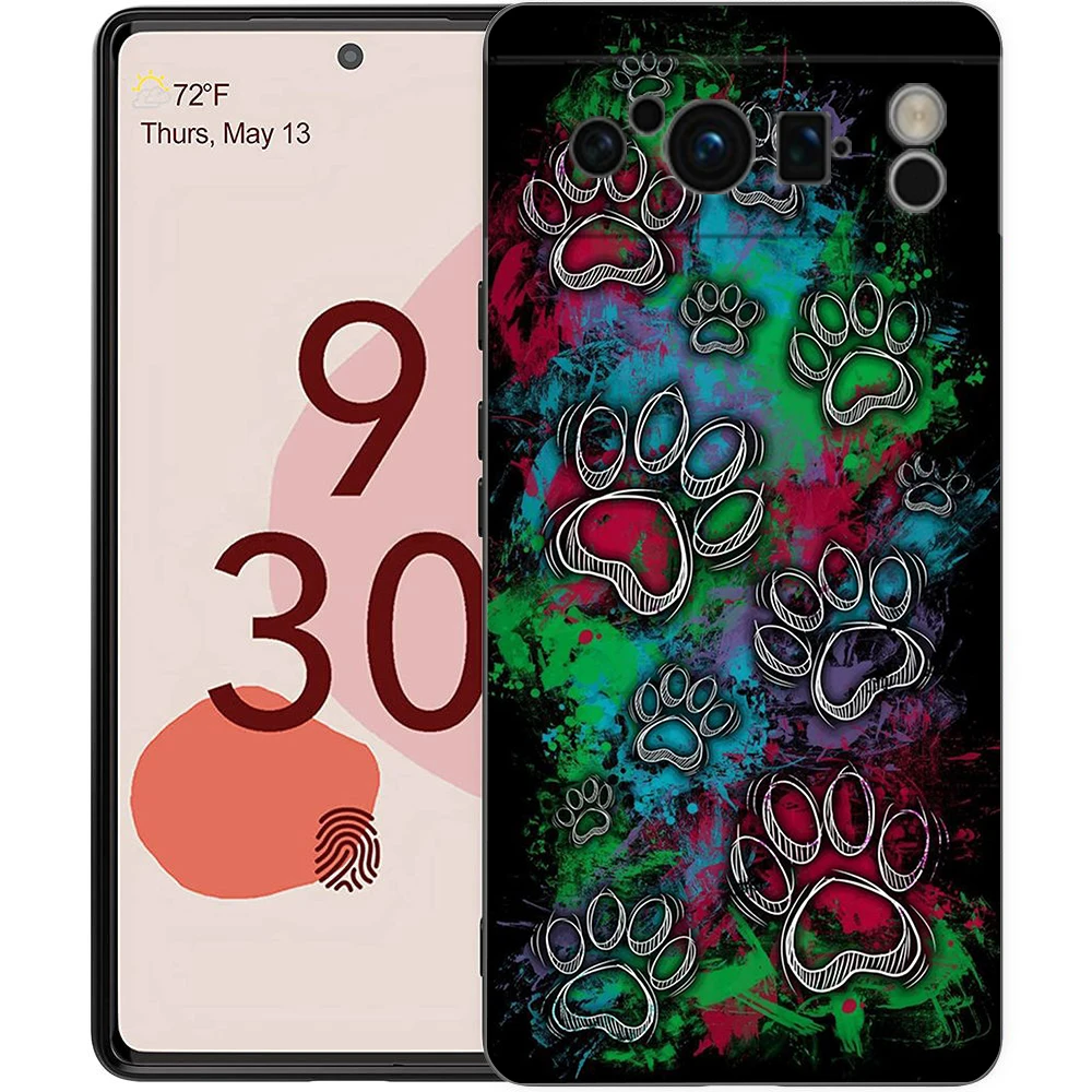Black Soft Shell Phone Case with Cute Dog Paw Print Design