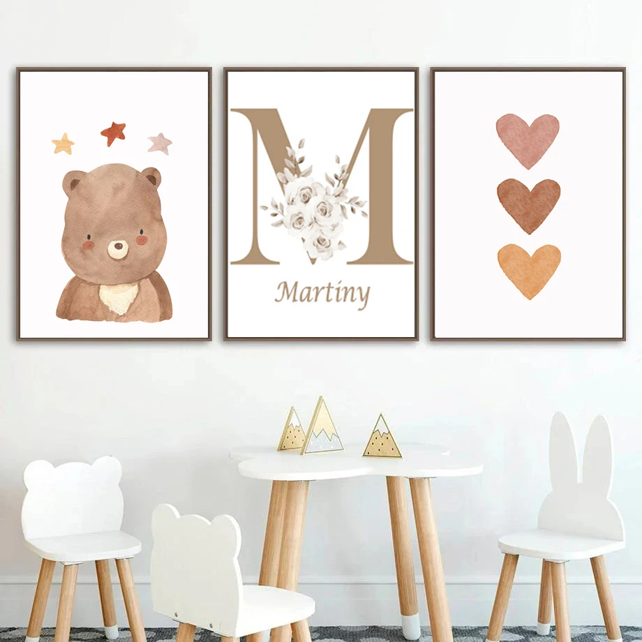 Custom Baby Name Canvas Prints with Bears 4 | Custom Baby Name Canvas Prints with Bears 4
