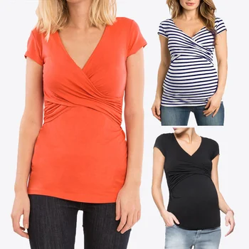 Maternity Nursing Short Sleeve T-Shirt Soft & Comfortable Lightweight Stylish Pregnancy Tops Tees Clothing 3 Colors Available