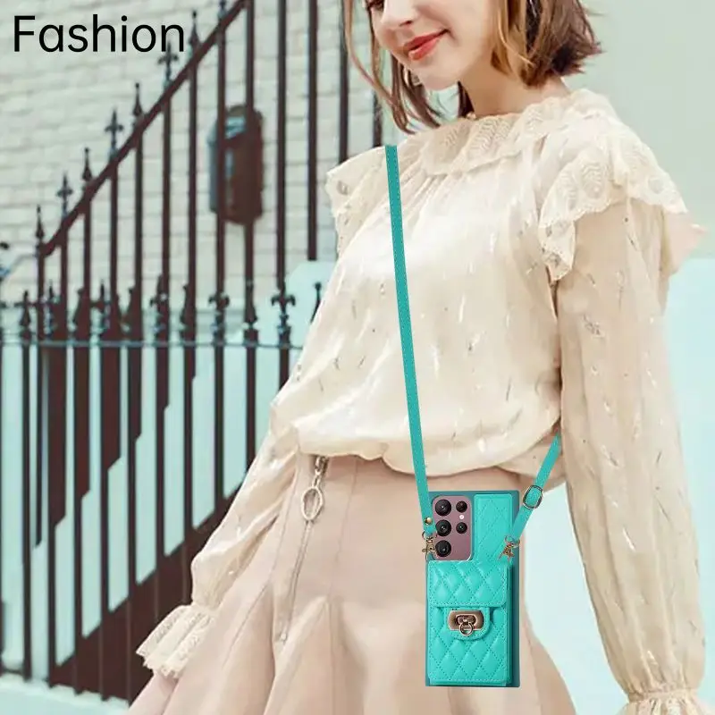 Multifunction Mobile Phone Card Bag For Samsung S20 S21 S22 S23 PLUS ULTRA FE A12 A13 A14 A34 A52 A53 A54 paired with lanyard