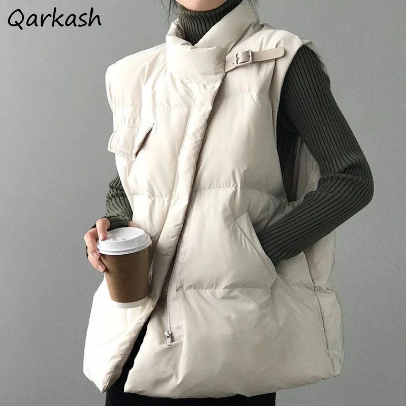 

Sleeveless Parkas Women Loose All-match Office Ladies Korean Style Solid Design Karajuku Simple Short Overcoat Streetwear