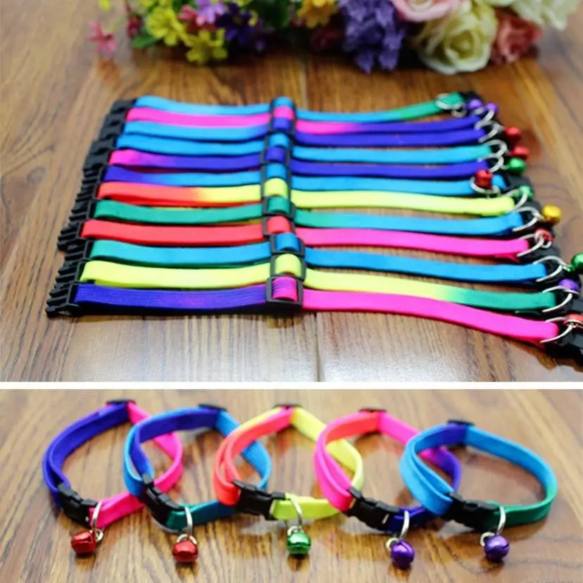 1 Pcs Random Candy Colors Quick Release Collars Pet Dog & Cat Nylon With Bell Adjustable Leads Accessories
