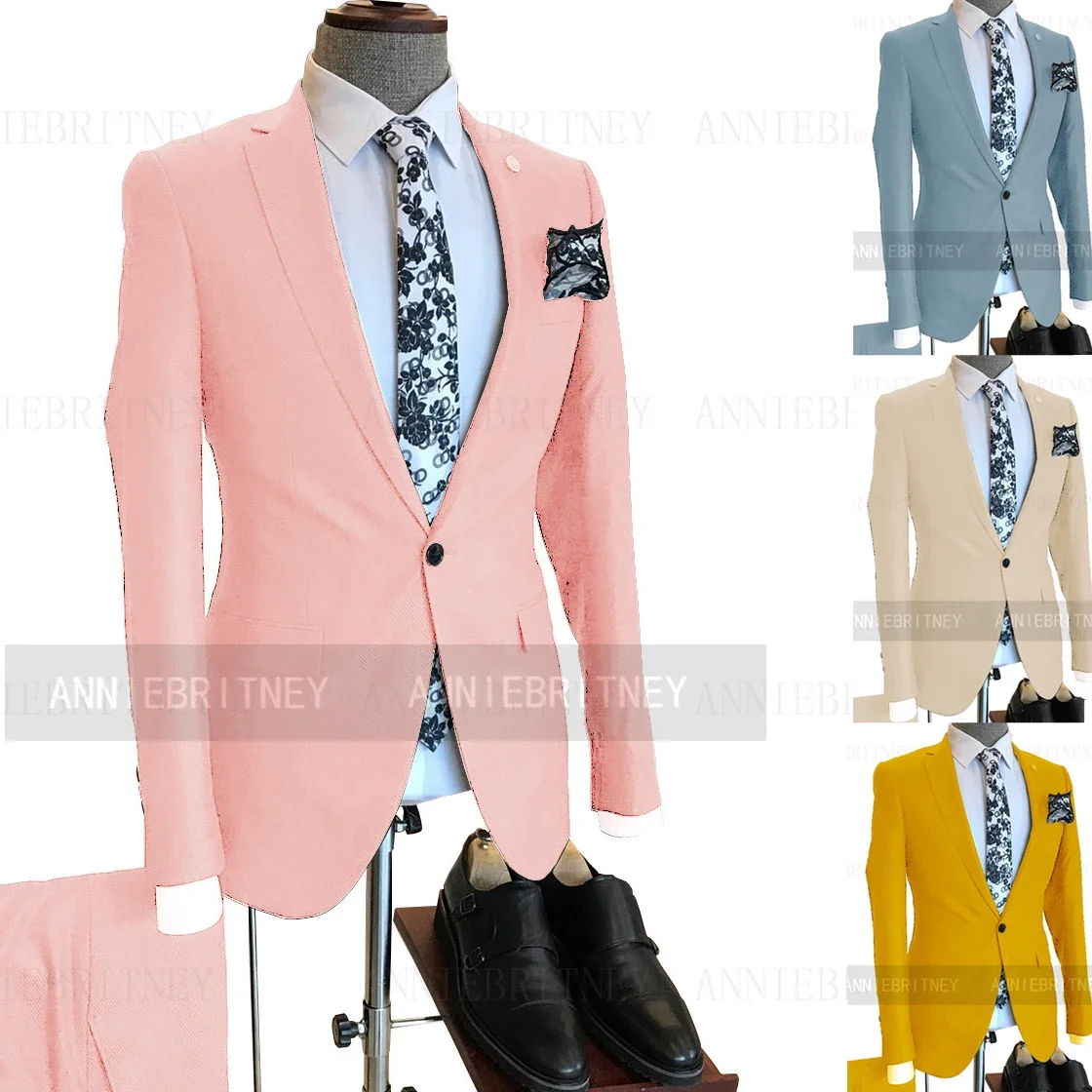 

2024 Latest Design Pink Elegant Suits For Men Smart Casual Slim Fit Blazers Hombre High Quality Custom 2 Piece Set Costume Homme