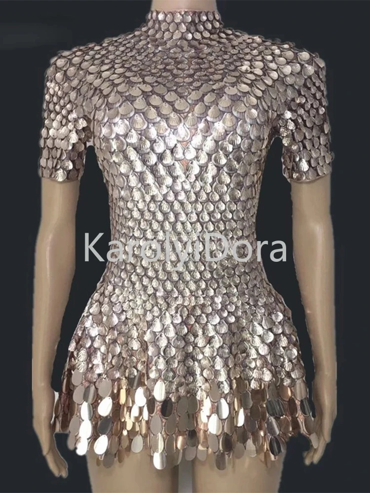 Shining Lovely Sequins Mini Dress Costume Celebrate Rhinestone Bodysuit Birthday Champagne Dresses Sexy Nightclub Leotard sequins dress