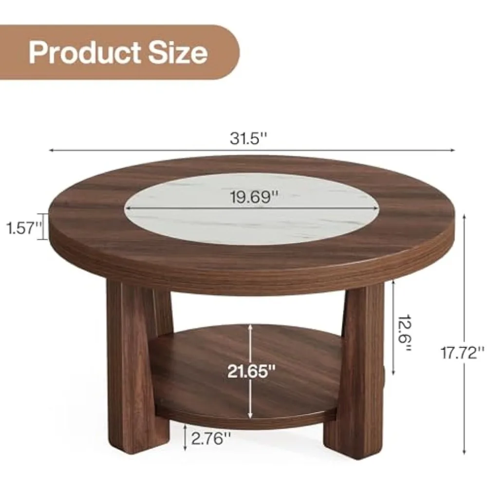 Coffee Table, 2-Tier Round Coffee Table with Heavy-Duty Wood Tabletop for Living Room,Circle Wood Accent Center Table 6