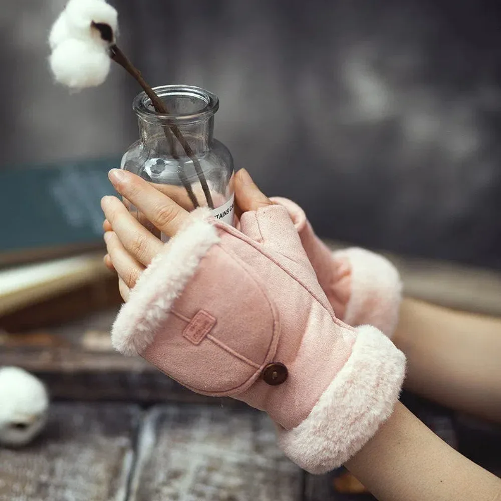 Fashion Thick Half Finger Gloves Plush Keep Warm Winter Gloves Touch Screen Flip Mittens Cycling cycling gloves half finger gloves warm gloves
