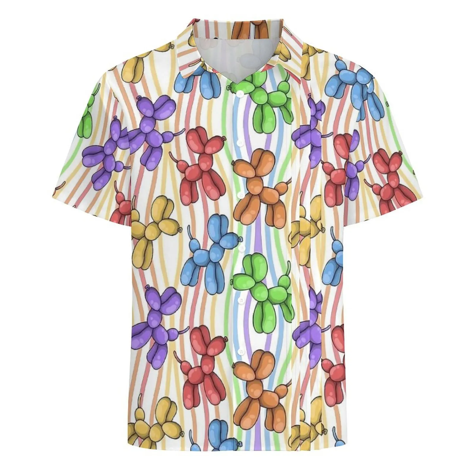 Rainbow Balloon Dogs Casual Shirt Balloon Animals Cool Hawaii Shirts Man Short Sleeve Beach Breathable Design Oversized Blouses 3