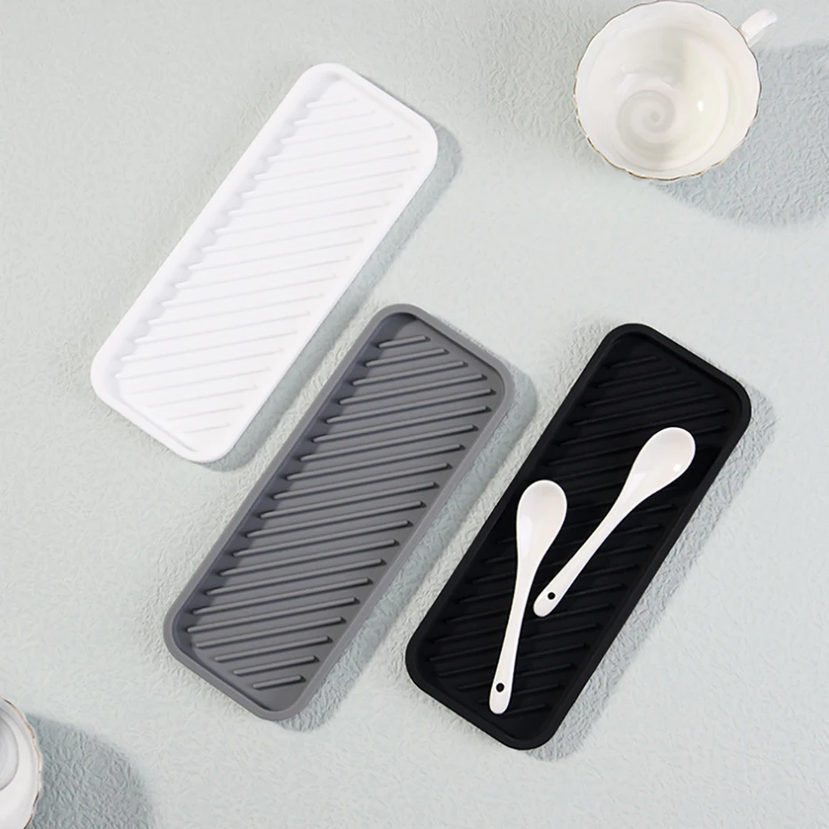 Description Picture 2 of itemCountertop Silicone Tray Kitchen Seasoning Bottle Storage Tray Bathroom Soap Bottle Toiletries Drain Pad