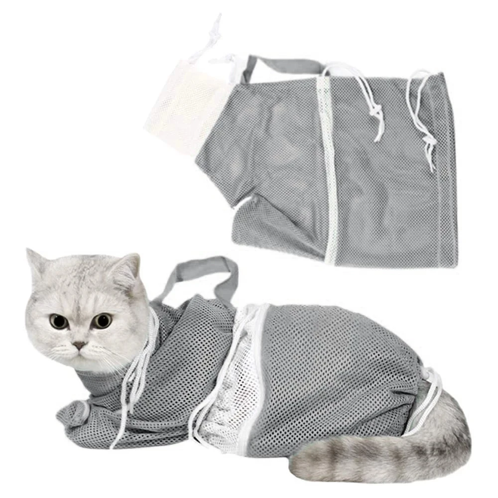 newMeshCatBathBagPolyesterMeshBagBathCatAdjustablePetNail