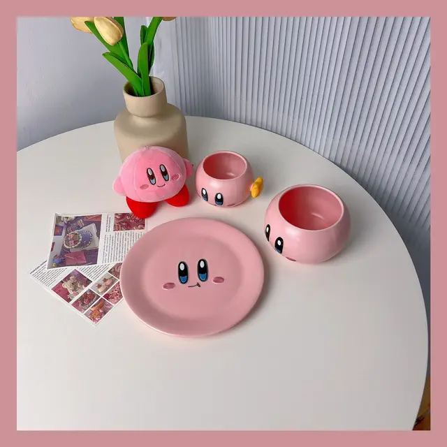 New Kawaii Star Kirby Ceramic Cup with Spoon Cover Anime 350Ml