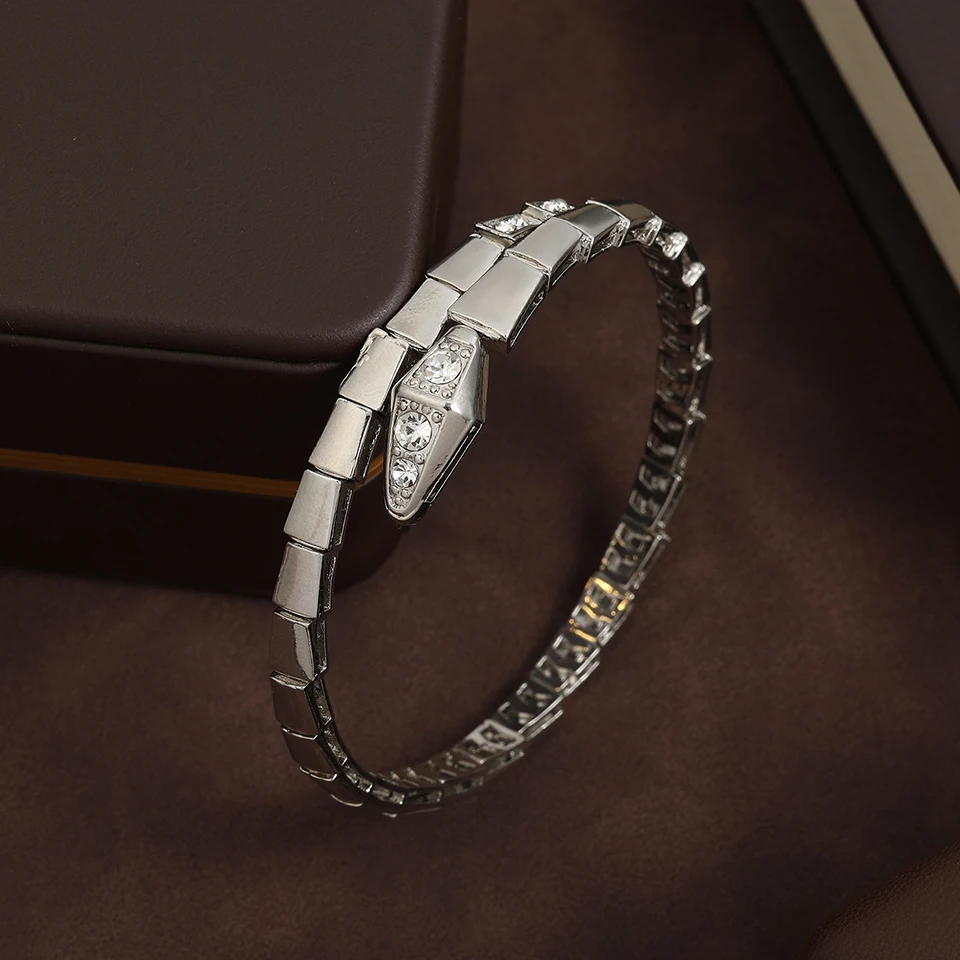 Cubic Zirconia Bracelet Fashion Snake Bone Cubic Zirconia Copper Metal Open Bracelet Women Men Couple Holiday Gift Party Everyday Jewelry