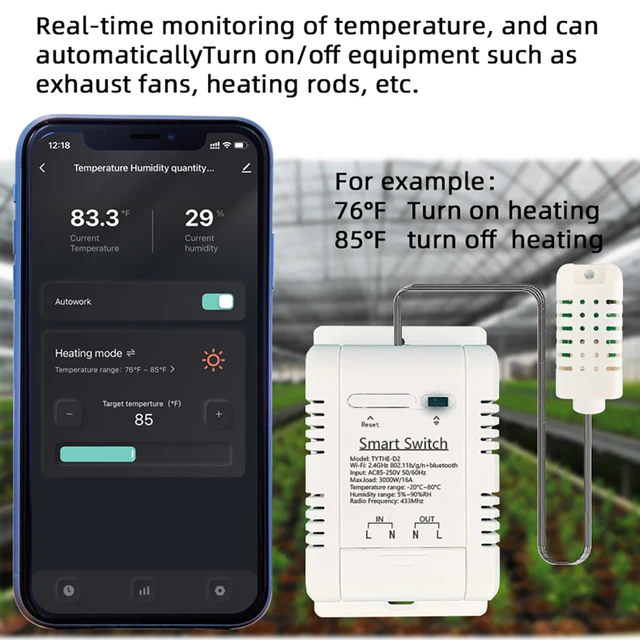 Tuya WiFi Switch 16A 3000W Wireless Control with Power Consumption Monitoring Temperature and Humidity Thermostat Alexa 3