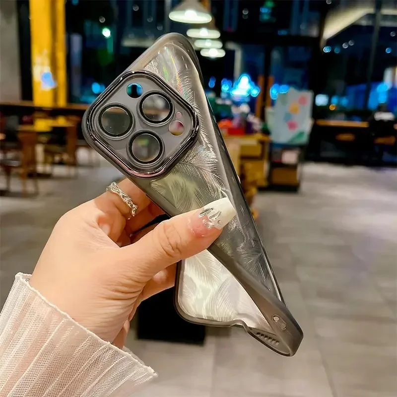 حافظة ورقية فاخرة لامعة من الريش ، حافظة هاتف شفاف...