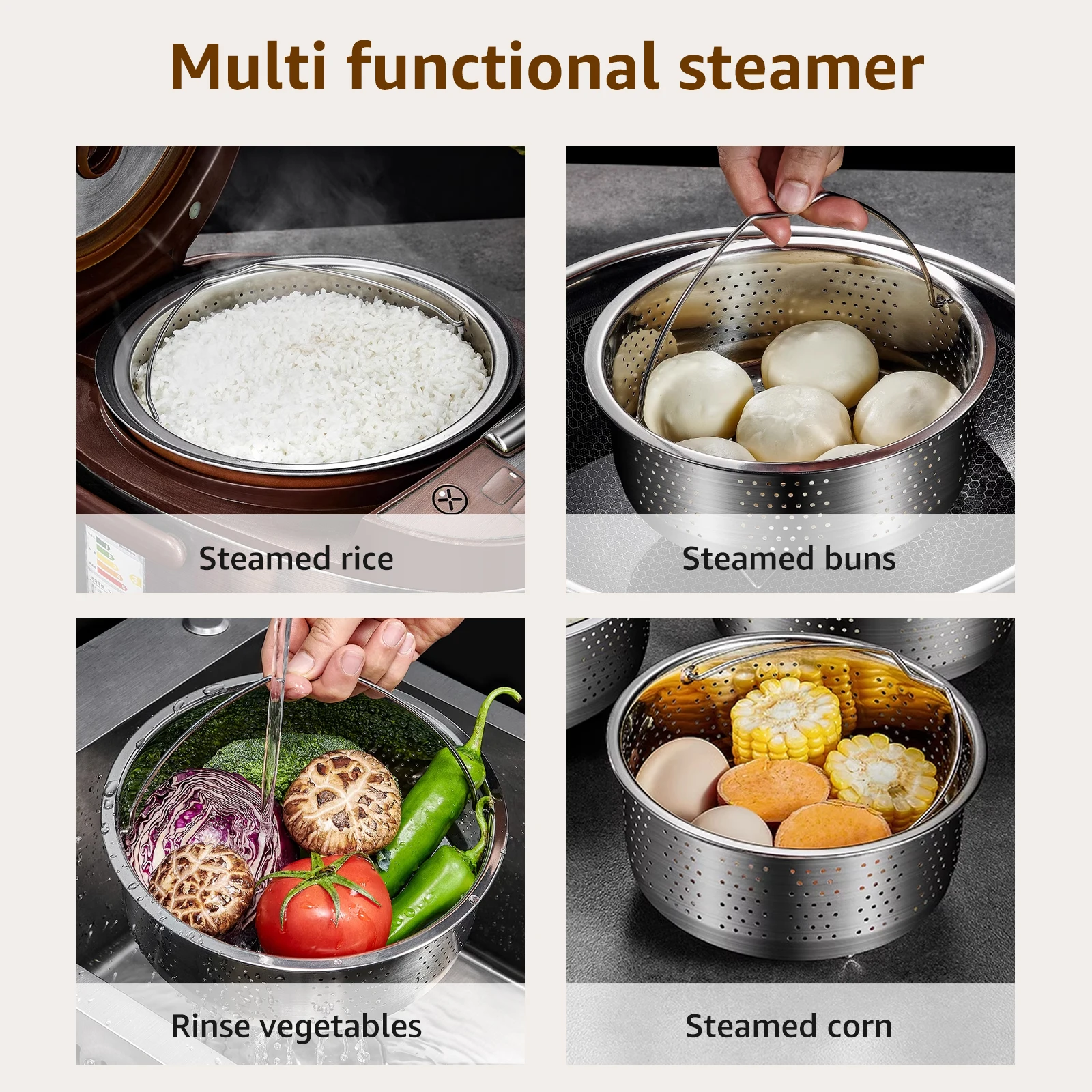 2Pcs Steamer Basket 304 Stainless Steel Vegetable Steamer Basket with Handle and Legs Effective Heating Food Pot Steaming steamer basket
