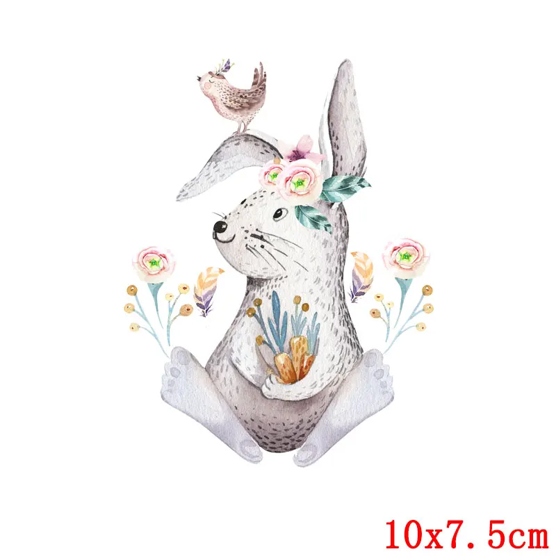 Prajna Cute Rabbit Series Patches Iron On Transfers Vynil Heat Transfer Cartoon Ironing Stickers On Kids T-shirt Cloth Applique 