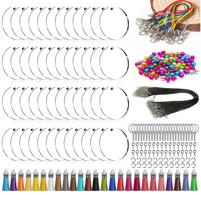 

319PCS Acrylic Keychain Blank Set Transparent Circles Jewelry Accessories DIY Projects And Handicrafts
