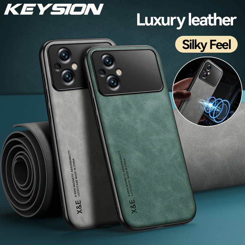 KEYSION Luxury Leather Case for Xiaomi POCO M5 M5S M4 5G Soft Silicone+PC Shockproof Phone Back Cover for POCO M4 5G M5 M5S