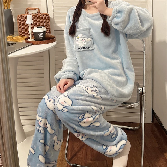 Sanurgente Hello Kitty-Pyjama en peluche pour femme, vêtements de