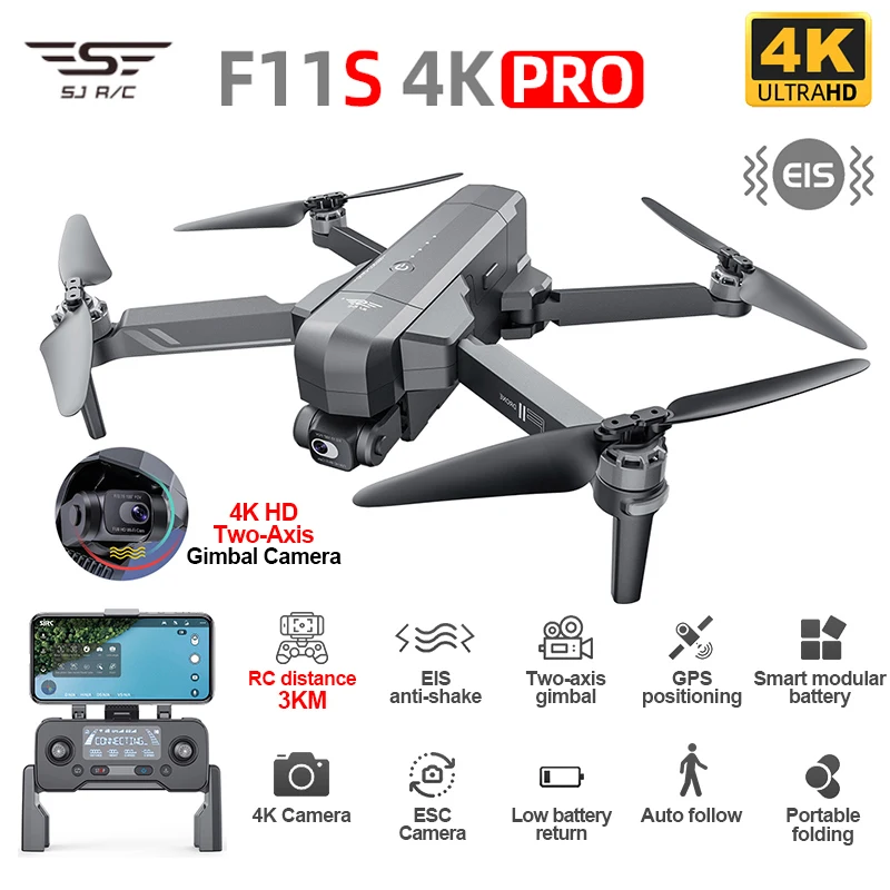 

SJRC F11 4K Pro VS SJRC F11S 4K Pro Drone With Camera 3KM WIFI GPS EIS 2-axis Anti-Shake Gimbal FPV Brushless Quadcopter Dron