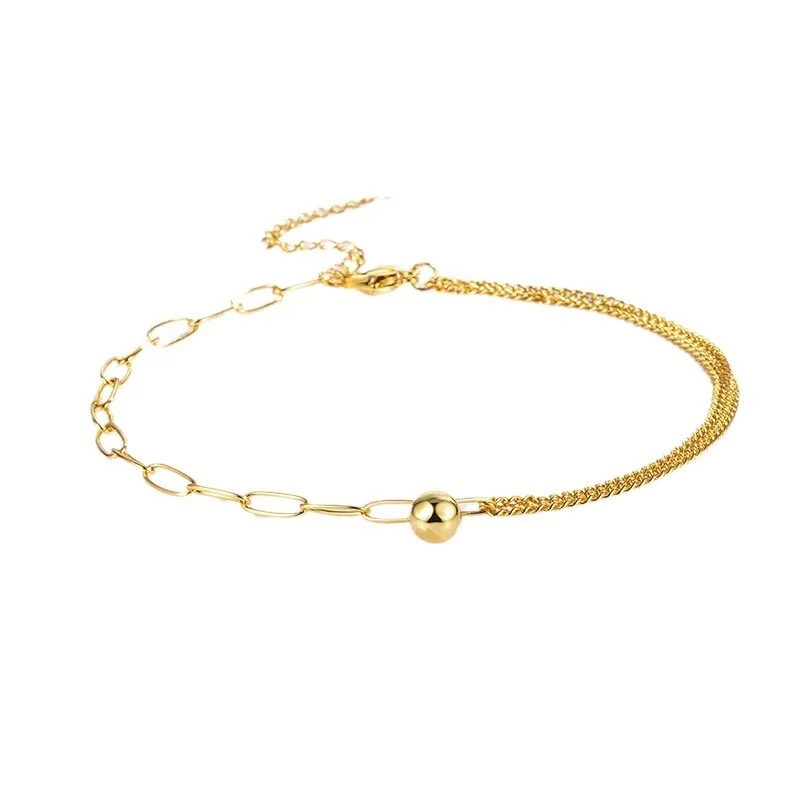 Small Gold Color Ball Splicing Chain Ankle Chain for Women Summer Versatile Ankle Sexy Personality 925 Silver Jewelry