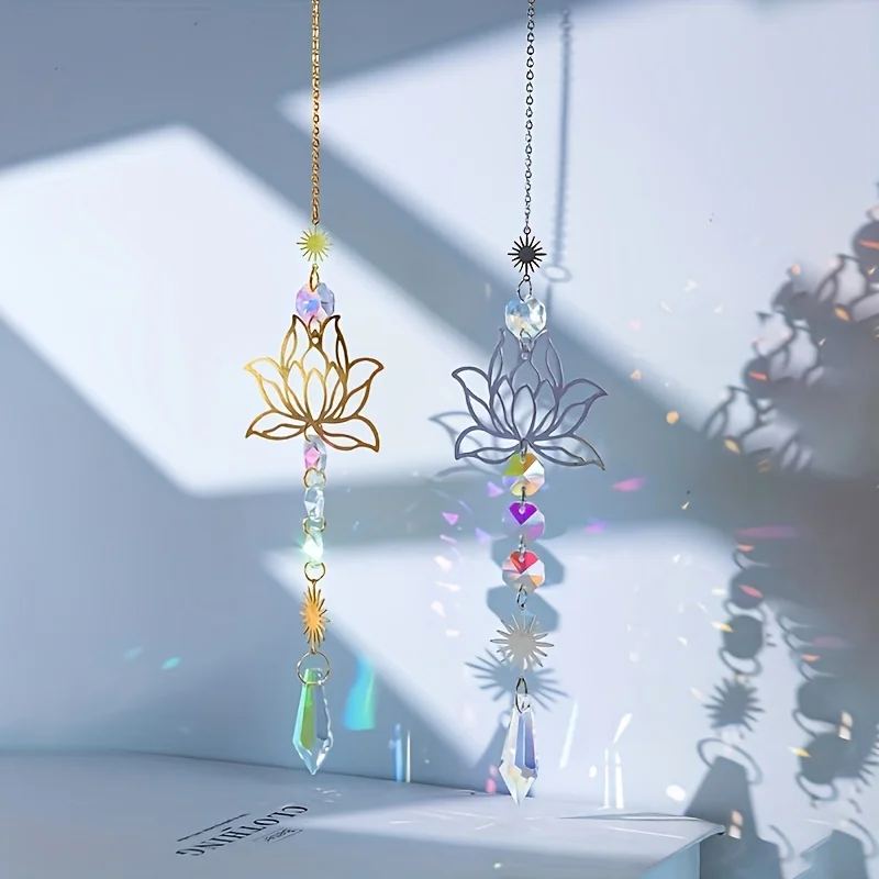 Wind Chime 1Pc Metal Lotus and Artificial Crystal Suncatcher Charm Handmade