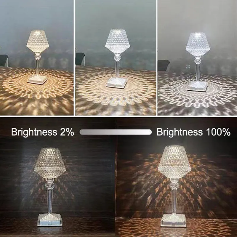 LED Acrylic Desk Lamp Diamond Crystal Table Lamp Creative Transparent Prism Night Light Touch Control For Bedroom Restaurant 3