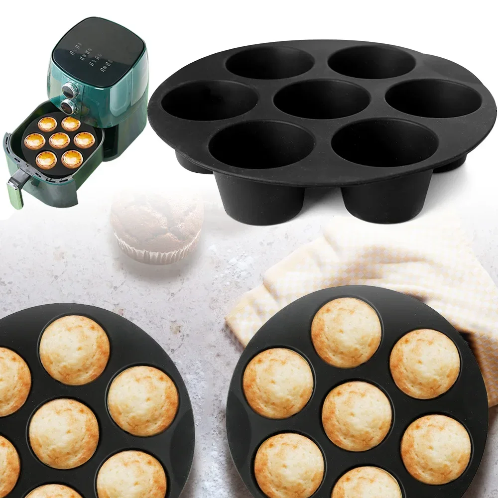 Air Fryer Accessories 7 Even Cake Cups Round Muffin Cup Mold Microwave Oven Baking Mold Baking Bakeware Mat Tray Cake Pan