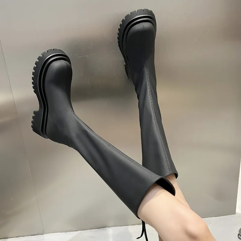 Winter Women's Outdoor Shoes Riding Boots Knee High Matte Natural Leather Cowhide Fashion Street Style Botas Mujer Women Boots