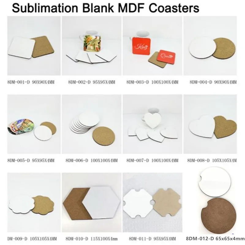 Sublimation Square Coaster Blanks Bulk MDF Sublimation Coasters Blanks with  Back Hardboard Coasters Blank MDF Sublimation Coasters 3.74 Inch for