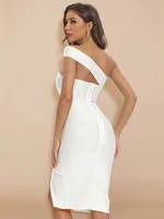 One Shoulder Hollow Out Split Midi Dress HLBANDAGE One Shoulder Hollow Out Split Dress