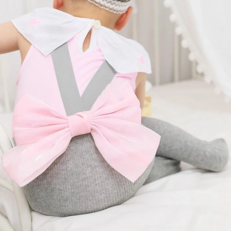 Pudcoco Toddler Girls Pantyhose Elastic Suspender Pants Bowknot Stockings Slim Fit Pantyhose Tights For Spring Fall 0-3T