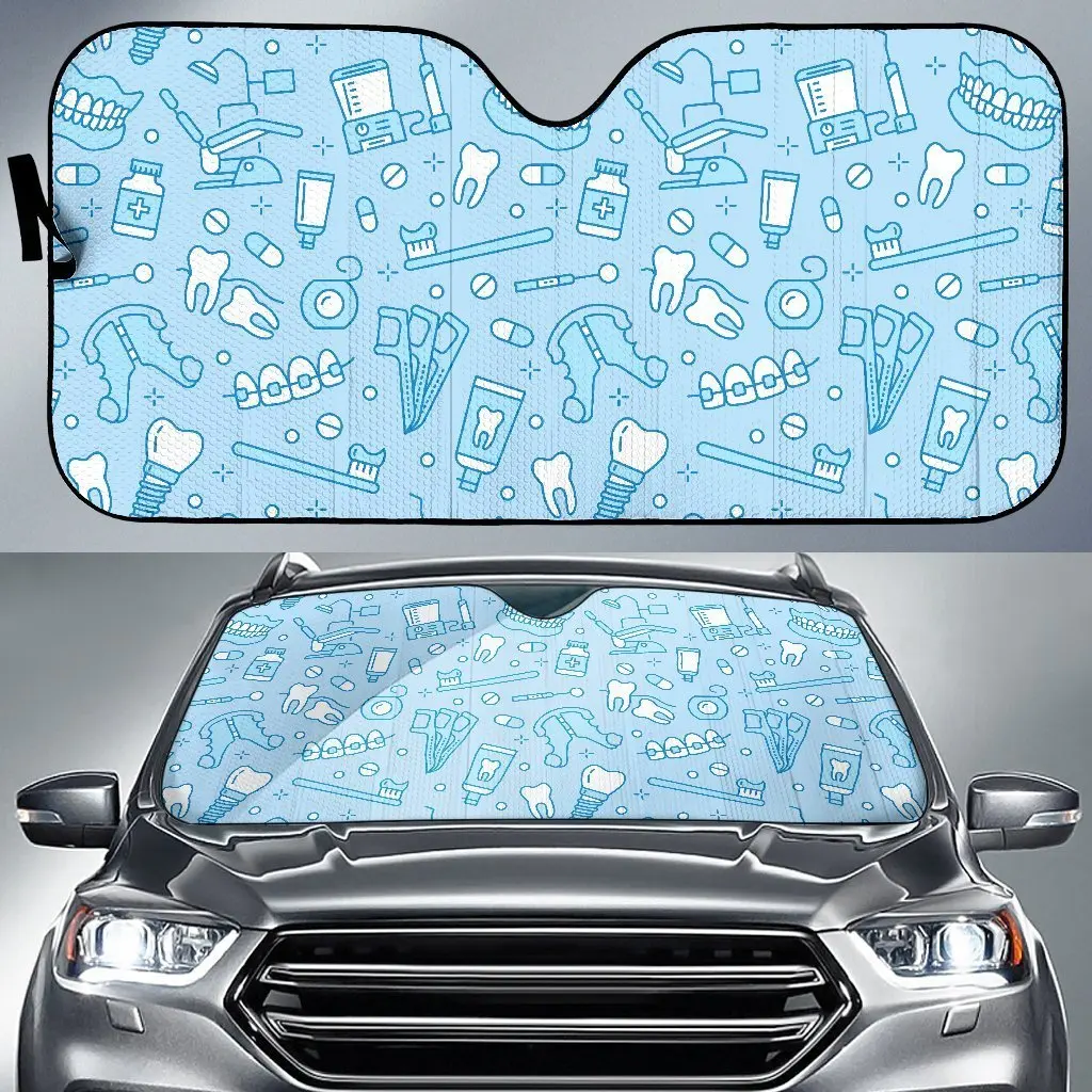 

Dental Dentistry Dentist Tooth Pattern Print Auto Sun Shade Car Windshield Window Cover Sunshade