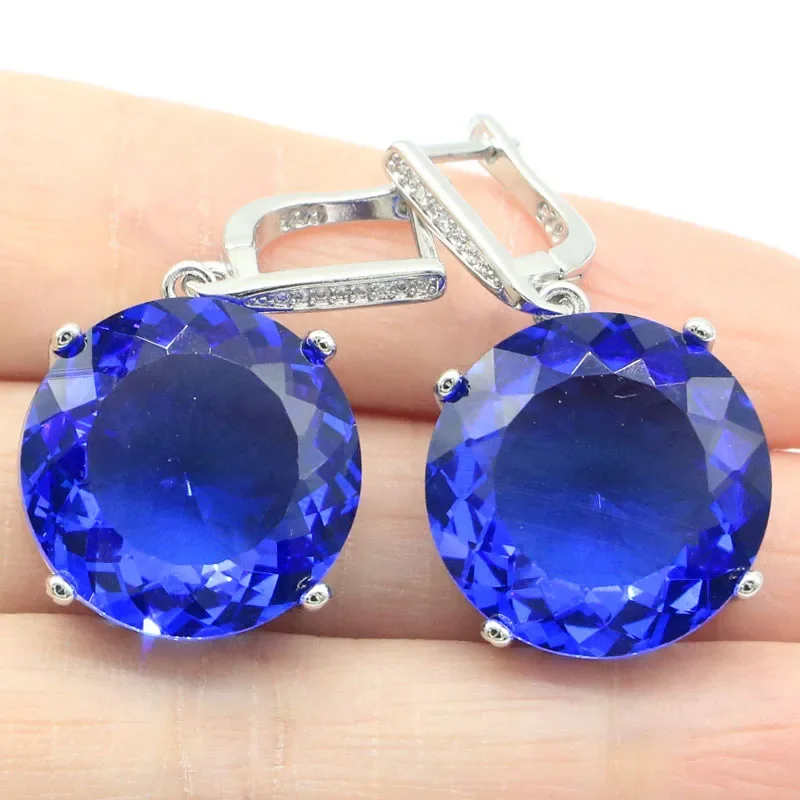 18g 925 SOLID STERLING SILVER Earrings Big Gemstone Spessartine Garnet Pink Kunzite Violet Tanzanite London Blue Ladies Present