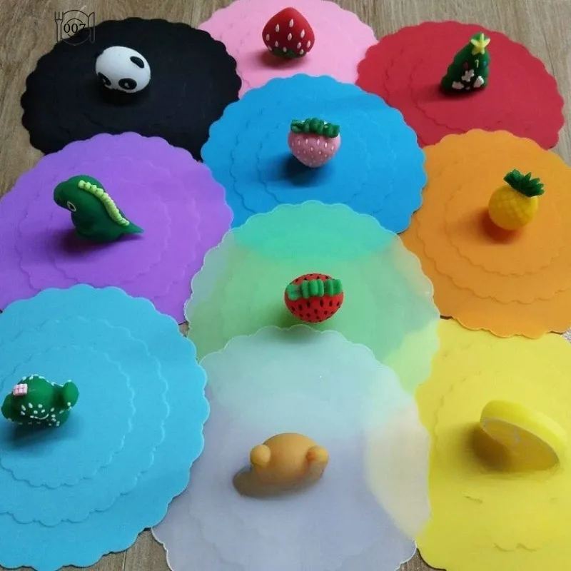 Nw Food-grade SiliconeCup Cover Cute ReusableDustproof Suction CupCover Leakproof Tea CoffeeLids Seal Cap CupAccessories