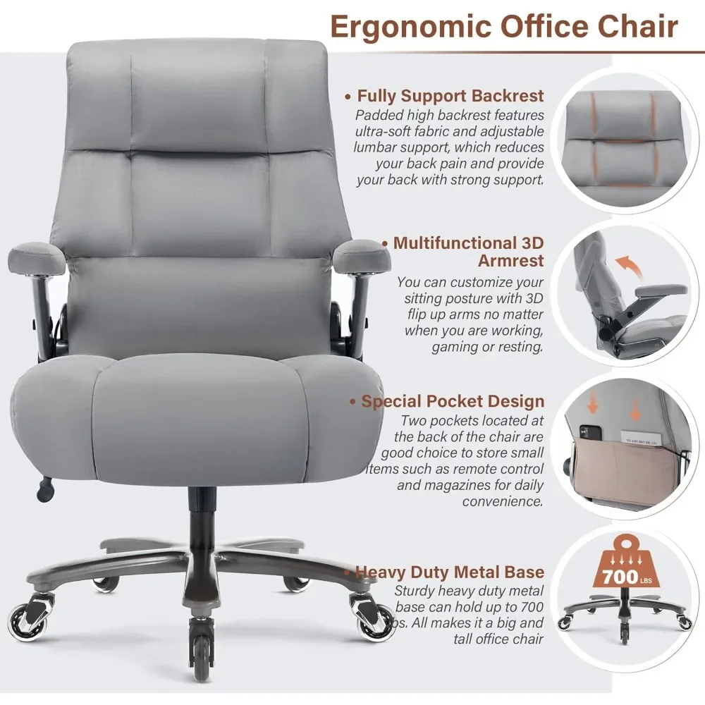 "sturdy fabric executive office chair with adjustable lumbar support and 3d flip-up arms for up to 700lbs capacity"