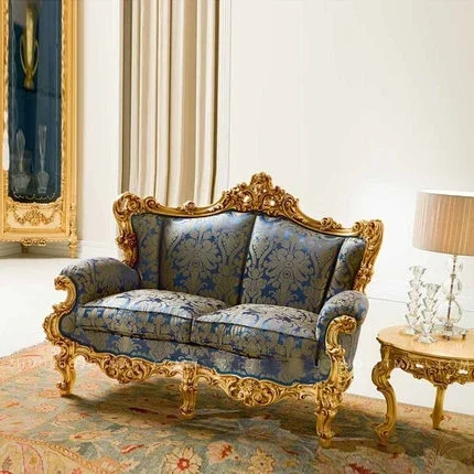 Three person sofa for living room integrated furniture European luxury palace large size carved gold