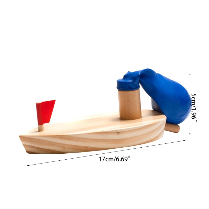 Wooden Balloon Powered Boat Children Water Playing Bathing Kids Birthday Gift Desk Decorations